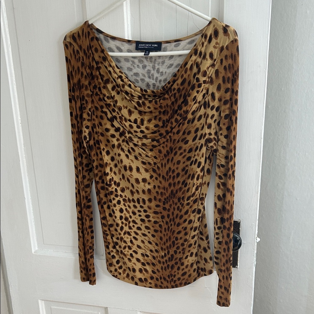 Jones New York Brown Leopard Long Sleeve Top